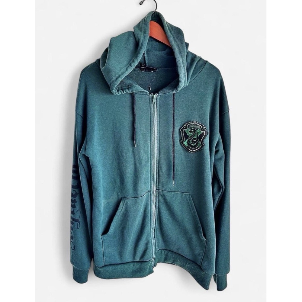 Wizarding World Crest Harry Potter Slytherin Hoodie ROMWE Large Green Zip Up